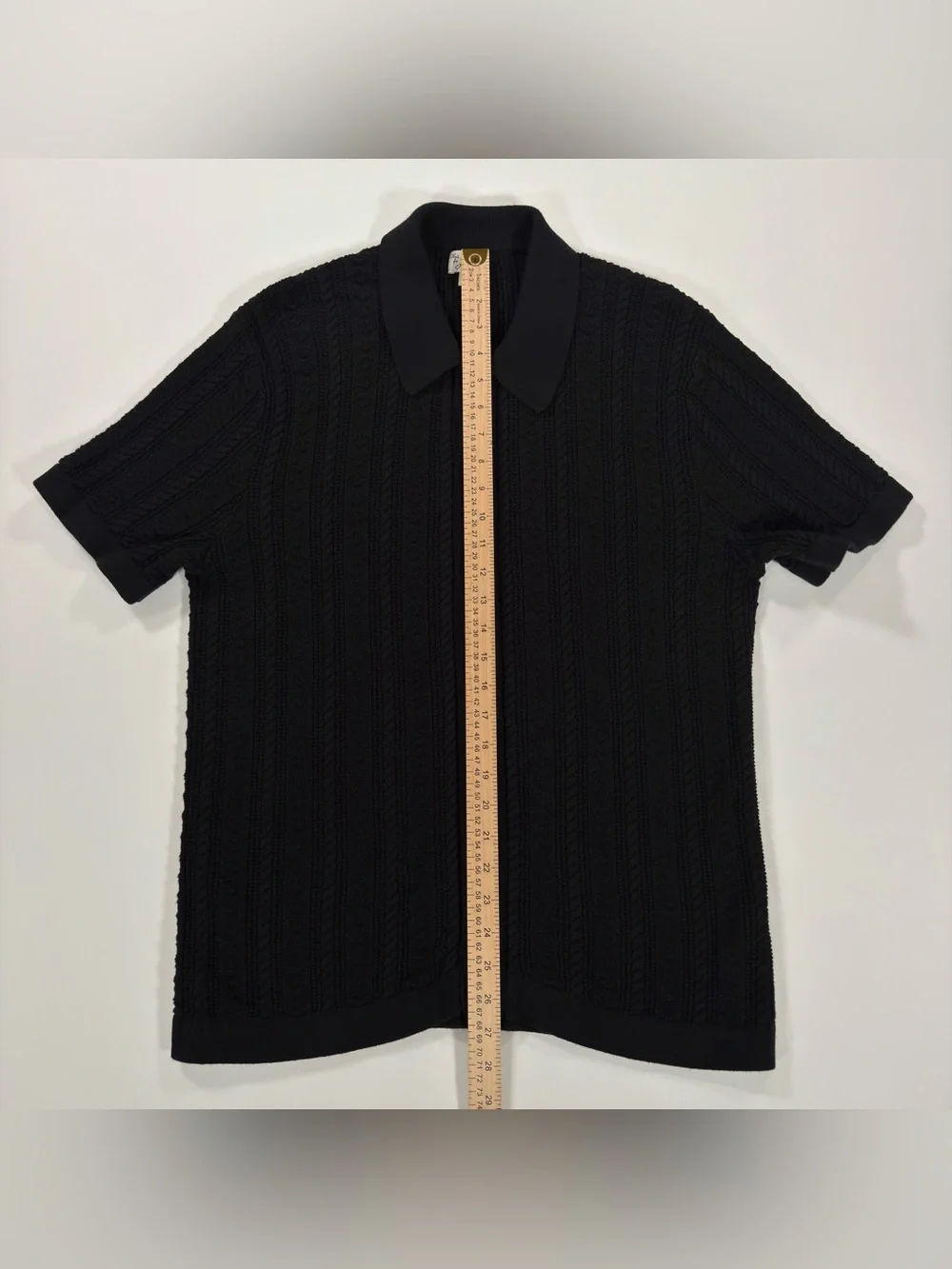 J.Crew Mens Medium Cable Knit Polo Shirt Short Sleeve Button Down Cardigan Black